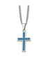 ფოტო #1 პროდუქტის Blue Carbon Fiber Inlay Cross Pendant Curb Chain Necklace