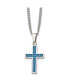 Фото #1 товара Chisel blue Carbon Fiber Inlay Cross Pendant Curb Chain Necklace