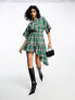 ASOS DESIGN boucle mini smock dress with frayed hem in green check