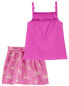 Фото #1 товара Baby 2-Piece Textured Smocked Tank & Jersey Skort Set 12M