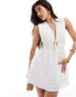 Фото #1 товара Abercrombie & Fitch textured plunge mini dress in white