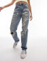 Фото #8 товара Topshop Dad jeans with extreme rip & repair in mid blue