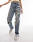 Женские джинсы Topshop Dad-Jeans in Mittelblau mit extremem Zierrissen & Abnutzungen W30 L30 - фото #8