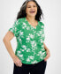 ფოტო #1 პროდუქტის Plus Size Short-Sleeve Henley Printed Top, Created for Macy's