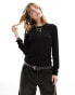 Фото #2 товара Monki long sleeve ribbed velour top in black