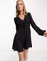 Фото #1 товара ASOS DESIGN long sleeve tie front mini tea dress in black