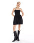 Фото #2 товара Monki babydoll mini dress with shirred bandeau in black