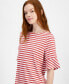 Фото #3 товара Women's Mixed-Stripe Crewneck Short-Sleeve Top