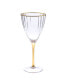 Set of 6 Straight Line Textured Water Glasses with Vivid Gold Tone Stem and Rim