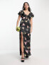 Reclaimed Vintage tie front maxi tea dress in black floral