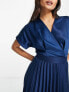 Фото #7 товара Closet London Petite wrap front pleated midi skater dress in navy