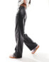 Фото #6 товара Vero Moda leather look wide leg dad trouser in black with contrast white stitching