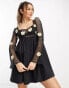 ASOS DESIGN 3D daisy crochet mini smock dress in black Черный, 32 - фото #1