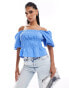 River Island textured shirred top in light blue