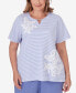 ფოტო #1 პროდუქტის Plus Size Summer Breeze Mini Stripes T-shirt with Butterfly Lace Detail