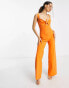 Vesper Petite tie detail wide leg jumpsuit in orange