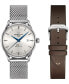 ფოტო #6 პროდუქტის Men's Swiss Automatic DS-1 Stainless Steel Bracelet Mesh Bracelet & Brown Leather Strap Watch 40mm Gift Set