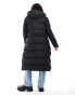 Threadbare maxi belted puffer coat in black