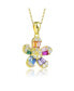 Sterling Silver with Gold Plated Multi Color Baguette Cubic Zirconia Flower Style Pendant Necklace