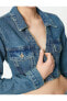 Фото #5 товара Kısa Kot Ceket Kapaklı Cep Detaylı Gömlek Yaka Pamuklu