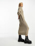 Object knitted v neck midi jumper dress with balloon sleeves in beige melange XL - фото #7