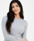 Juniors' Snap-Cuff Ribbed Crewneck Sweater