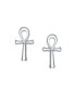 Minimalist Petite Delicate Religious Symbol of Life Egyptian Ankh Cross Stud Earrings For Women For Men Polished .925 Sterling Silver