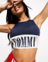 Tommy Jeans archive high neck crop bikini top in navy and red