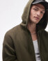 Topman relaxed fit full zip hoodie in khaki