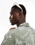 ONLY & SONS revere collar linen mix shirt in sage Hawaiian print sumpf, L - фото #4