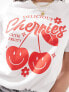 Pieces 'Delicious Cherries' front print oversize t-shirt in white XS - фото #5