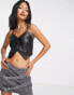 Фото #1 товара Violet Romance faux leather lace up cami crop top co-ord in black