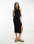 ASOS DESIGN knitted racer midi dress in black