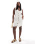 ASOS DESIGN Curve mini button through linen waistcoat dress in natural stripe Naturweiß gestreift, EU 54 - фото #1