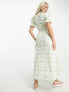 ASOS DESIGN Maternity cotton midi smock dress in cream based green floral print