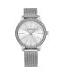 Women's Quartz Crystal Studded SilverCase and Dilver Mesh Bracelet, Silver Hands and Markers Watch
