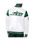 Men's White, Green Distressed New York Jets Vintage-Like Satin Full-Snap Varsity Jacket