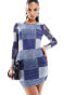 Фото #4 товара Sixth June mesh patchwork denim print mini dress in blue