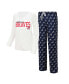 Women's White, Navy Atlanta Braves Long Sleeve V-Neck T-shirt and Gauge Pants Sleep Set