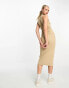 JJXX ribbed racer neck midaxi dress in sand