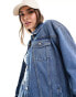 Miss Selfridge oversized heart detail denim jacket in light blue wash