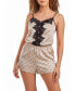 Women's Kaieen Dotted Satin Romper with Button Down Lace Overlay