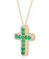 ფოტო #3 პროდუქტის Emerald (5/8 ct. t.w.) & Diamond (1/5 ct. t.w.) Cross 18" Pendant Necklace in 14k Gold (Also in Ruby & Sapphire)