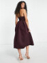 ASOS DESIGN Tall – Midi-Ballkleid in Aubergine mit verdrehtem Detail, Neckholder-Träger und Zierausschnitten