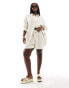 ASOS DESIGN Curve Isabel mix & match linen look oversize beach shirt in neutral Серый, 52 - фото #3