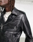 Фото #4 товара Reclaimed Vintage leather biker jacket in black with metal trims