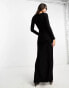 ASOS DESIGN tie front exaggerated drape maxi dress in black Черный, L - EU 44-46 - фото #7