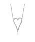White Gold Plated with Cubic Zirconia Elongated Open Heart Halo Pendant Necklace