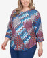 Plus Size Mixed Bohemian Geo Patchwork Top with Bell Sleeves