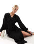 & Other Stories ruched midaxi dress with volume sleeves in black Черный, XS - EU 32-34 - фото #2